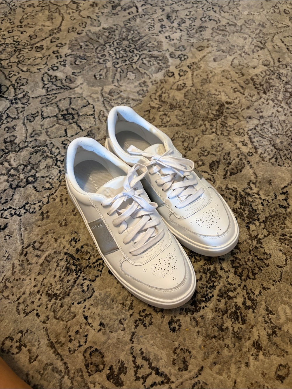 Cole Haan White Leather Sneakers with Silver Accent - Picture 2 of 9